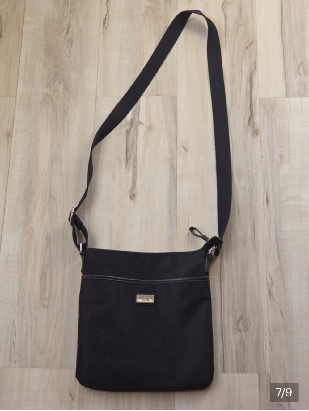 Tommy Hilfiger Black Monogram Crossbody Bag with  Adjustable Straps